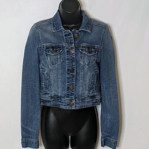 American Eagle Cropped Medium Blue Cotton Blend Denim Jacket Women's Size S/P